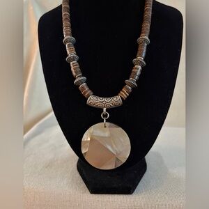 Clearwater Creek Brown Beaded Necklace with Faceted Round Pendant